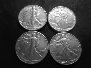 3-1942 &1-1943 Waling Liberty Half Dollars