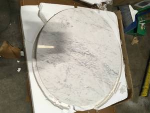 lot 1 image: Cheval 2-Piece 31 in. GoldMarble Medium Round Marble Coffee Table Set - 1 missing top  by Home Decorators Collection Customer Returns See Pictures