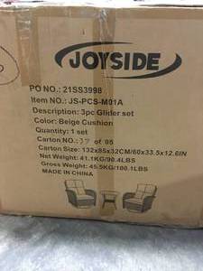 lot 37 image: 3-Piece Wicker Patio Conversation Set with Beige Cushions and Cover All-Weather Swivel Rocking Patio Chairs by JOYSIDE Customer Returns See Pictures