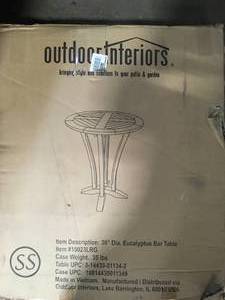 lot 44 image: 30 Dia. Eucalyptus Patio Bar Table by Outdoor Interiors Customer Returns See Pictures
