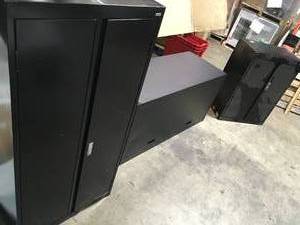 lot 45 image: System Series 30 in. W x 64 in. H x 18 in. D Black Double Door Storage Cabinet with Adjustable Shelves slight damage see picturesCustomer  Returns See Pictures
