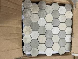 lot 48 image: 30 Sheets Porcelain Hex Mosaic Beige