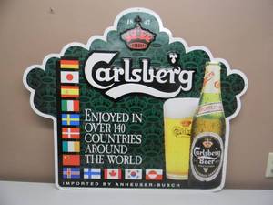 lot 5 image: VINTAGE CARLSBERG BEER TIN BAR SIGN - NICE PIECE - APPROX 35 BY 30 - SEE PICTURES