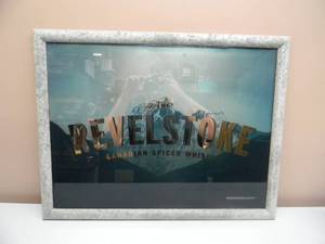 lot 15 image: THE REVELSTOKE CANADIAN WHISKY BAR MIRROR SIGN - NICE GREAT PIECE - APPROX 26 BY 21 - SEE PICTURES