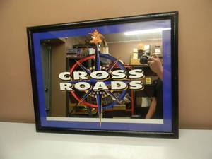 lot 32 image: VINTAGE CROSS ROADS BEER BAR MIRROR  SIGN - NICE - VERY COOL - APPROX 26 BY 20 - SEE PICTURES