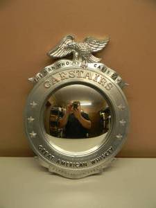 lot 37 image: RARE - VINTAGE CARSTAIRS WHISKEY BAR MIRROR  SIGN - GREAT PIECE - NICE - APPROX 14 BY 19 - SEE PICTURES