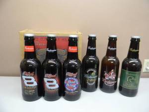 lot 38 image: 6 PACK OF BUDWEISER BEER BIG 15 GLASS DISPLAY BOTTLES - NICE - SEE PICTURES