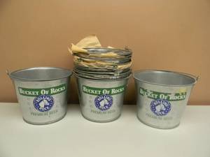 lot 42 image: 12 ROLLING ROCK METAL BEER BUCKETS - SEE PICTURES