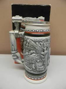 lot 46 image: Vintage 1982 Avon Beer Stein - Age of the Iron Horse - Handcrafted in Brazil - NICE - IN BOX - SEE PICTURES