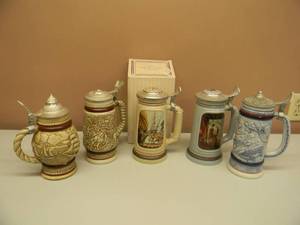 lot 48 image: Vintage Avon Beer Steins - THE SHIPBUILDER, IN BOX - BLACKSMITH, SHIP, PLANES, COWBOY - NICE - SEE PICTURES
