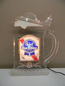 lot 51 image: VINTAGE PABST BLUE RIBBON BEER BAR LIGHT - WORKS - NICE - APPROX 12 BY 15 - SEE PICTURES
