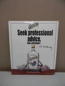 lot 52 image: VINTAGE DR. McGILLICUDDYS THE DOCTOR IS IN TIN BAR SIGN - APPROX 14 BY 17 - SEE PICTURES