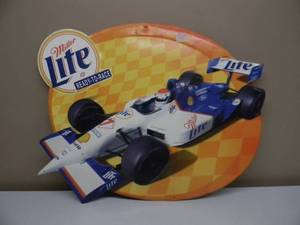 lot 65 image: VINTAGE MILLER LITE BEER INDY CAR TIN BAR SIGN - APPROX 29 BY 22 - SEE PICTURES