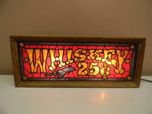 lot 68 image: VINTAGE WHISKEY 25cents LIGHTED BAR SIGN - NICE - WORKS - APPROX 17 BY 7 - SEE PICTURES