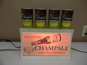 lot 17 image: VINTAGE Champale Malt Liquor Beer - Lighted Flashing Advertising Bar Sign Light - WORKS WITH VINTAGE CANS FOR DISPLAY - RARE GREAT PIECE - APPROX 13 BY 8 - SEE PICTURES
