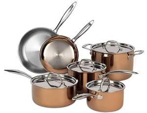 lot 5 image: NEW Ciwete Copper Tri-Ply Stainless Steel Cookware Set