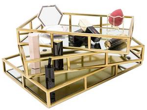 lot 21 image: NEW Gold Mirror Vanity Tray Set