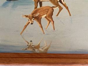 lot 99 image: Vintage Deer and Fawn Oil On Canvas Painting