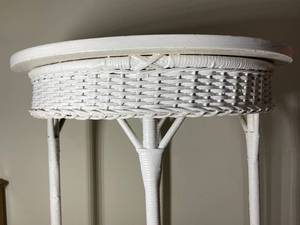 lot 127 image: Vintage Wicker Table With Wood Top