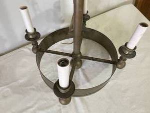 lot 168 image: Vintage  Brass Ceiling Mount 4 Light Chandelier
