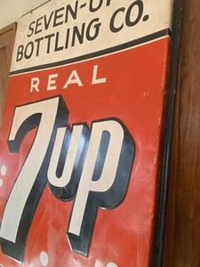 lot 1 image: Amazingly Awesome Vintage Metal 7-Up Advertising Sign - The Real 7 Up