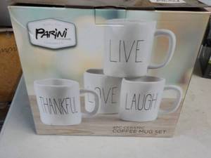 lot 9 image: Parini 4 pc Ceramic Coffee Mug Set...