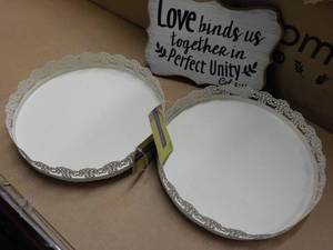 lot 65 image: 2 Round Metal Trays and Wood Sign...