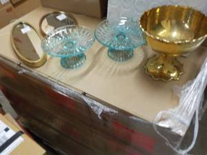 lot 68 image: Mirrors, Gold Bowl and 2 Glass Disp...