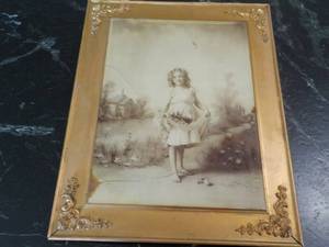 lot 105 image: 12 x 15 Gold Framed Girl Picture...