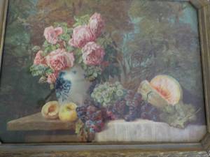 lot 109 image: 18 x 14 Floral and Fruit Framed Pi...