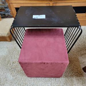 lot 17 image: Metal side Table and Upholstered Footstool