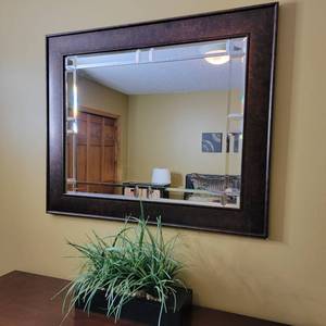lot 42 image: Framed Mirror and Faux Plant