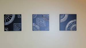 lot 47 image: Art Panel Triptych and Metal Waste Basket