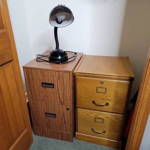 lot 57 image: Two Wooden File Cabinets and Desk Lamp