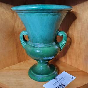 lot 157 image: Vintage Turquoise and Jade Glazed Ceramic Urn Vase