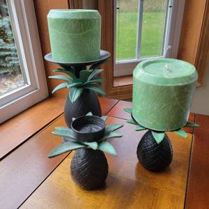 lot 170 image: Metal Pineapple Candle Holders with Candles