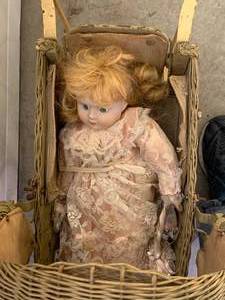 lot 64 image: Very Very Old Doll & Stroller 23 Tall