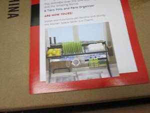 over the sink drying rack, open box...