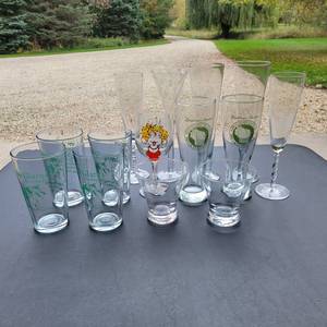 14 Assorted Glasses-Wine, Beer, and Whisky Glasses