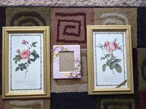 2 Framed Flower Prints and Ceramic Flower Frame