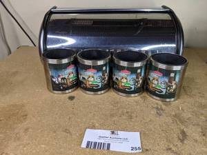 Stainless Steel Breadbox and 4 Poker Dogs Beer Koozies