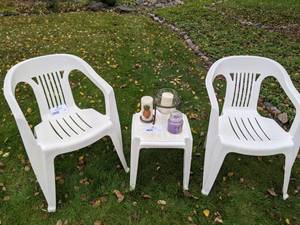 Two Lawn Chairs, Table and Candle Set