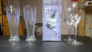 Drinking Glasses-2 Viking Beer Glasses, 2 Wine Glasses. 1 HUGE Wine Glass