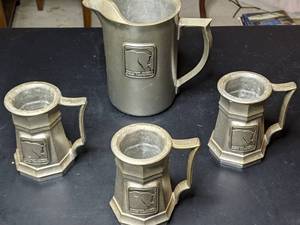 Vintage Wisconsin Arabian Horse Association Pewter Pitcher and 3 Beer Mugs