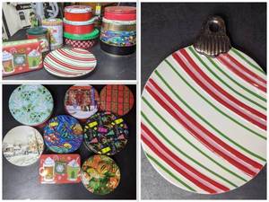 Santas Christmas Cookie Tins and Plate