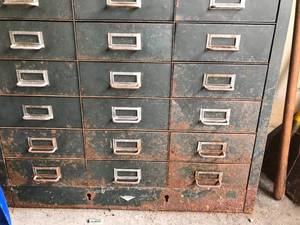 Antique Metal 21 Drawer Cabinet