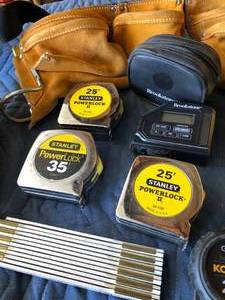 Measure Tapes, Tool belt, Power strip and Hammer
