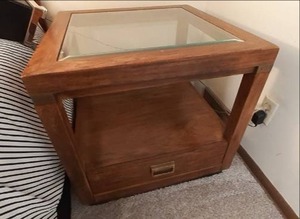 Beautiful Wooden Side  End Table with Glass Insert Top and Drawer