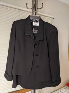 Elegant Womens KASPERASL Petite Black Suit with Midi Skirt Size 12