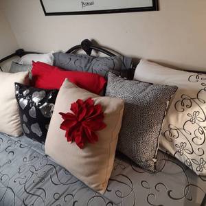 Large Assortment of Adorable Throw Pillows Reds, Blacks, Greys